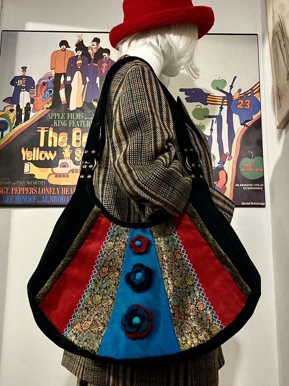 Vintage Genuine Suede and Brocade BOHO Purse